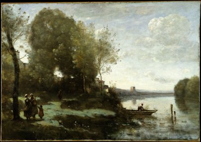 Fluss mit entferntem Turm von Jean Baptiste Camille Corot